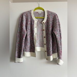 J. Crew Pink and Cream Knit Cardigan